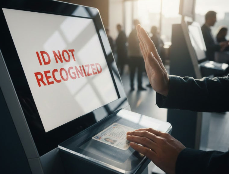 What should I do if the self-service machine's camera cannot recognize my identification document?