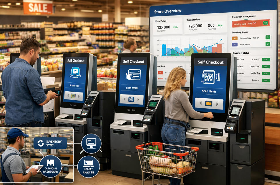 self-service checkout kiosk for supermarkets